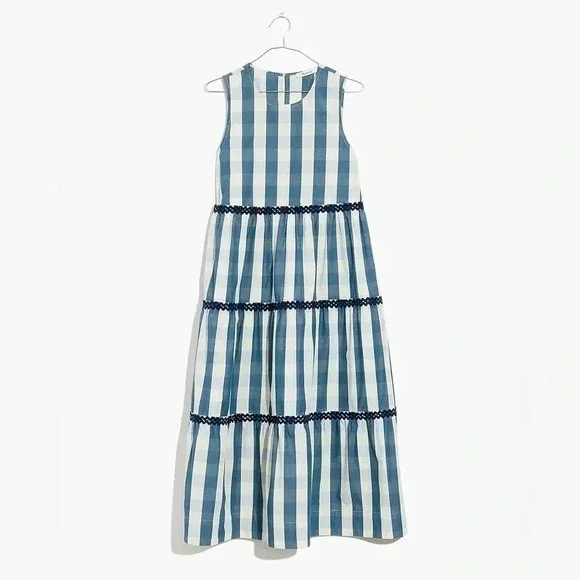 Madewell | Rickrack Cattail Tiered Dress in Gingham Check - Picture 1 of 14